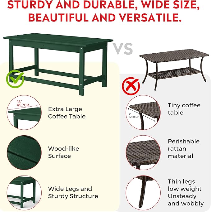 Costaelm Adirondack Conversation Table, HDPE Outdoor Drink Weather Resistant, Outdoor Patio Porch Accent Balcony Table for Pool, Seaside, Backyard, Dark Green