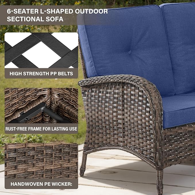 Belord 8 Pieces Patio Conversation Set with 43” Propane Fire Pit Table - Photo 6