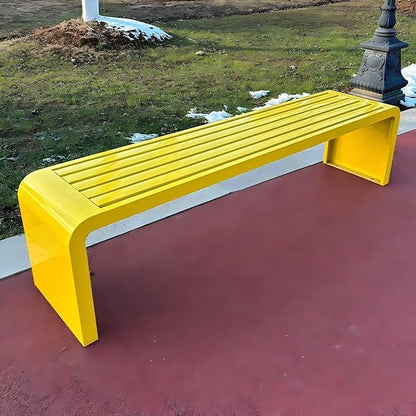 Metal Garden Bench, 100/120/150/180 Cm Outdoor Benches Weatherproof 2-5 Person, Patio Benches for Outdoors Cast Iron Metal Frame, Patio Lawn Porch Bench Seat Backless(Yellow,150 cm/59 in)