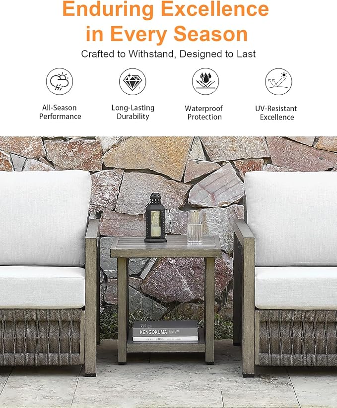 Outdoor Side Table, Aluminum Square Patio Side Table, 2-Tier Rope Weave Outdoor End Table with Adjustable Legs - Photo 4
