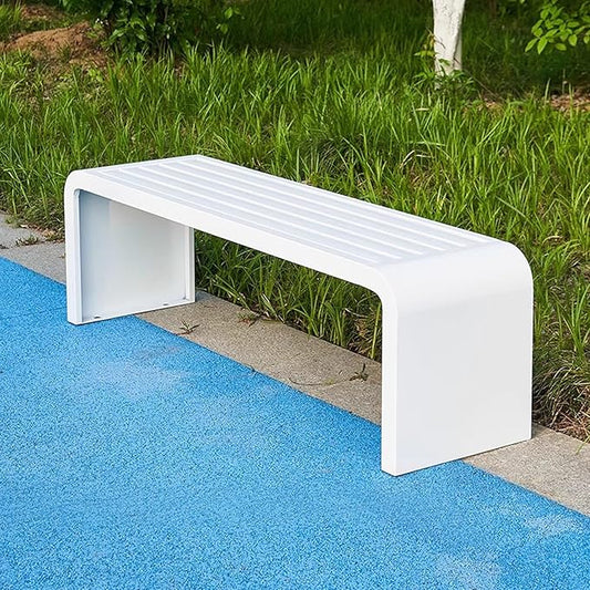 Outdoor Bench Weatherproof, Stainless Steel Metal Garden Bench, Anti-Rust Patio Park Bench for Front Porch, Yard, Lawn, Deck(White,120cm/47in)