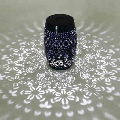 Christopher Knight Home Patio Side Table with Solar Powered Light, Outdoor Metal Coffee Table, Lace Cut Iron End Table, Patio Garden Stool with Cutout Design for Patio or Balcony, Blue