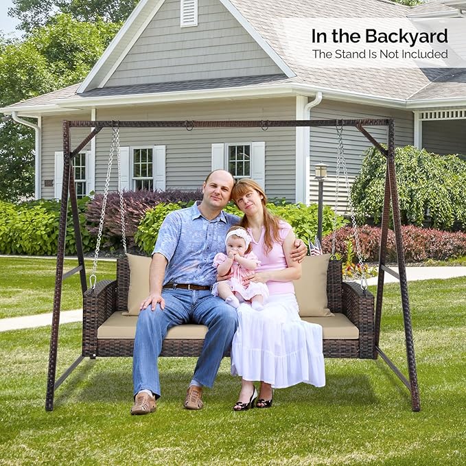 5FT Wicker Porch Swing for 3 Person, 1000lb Capacity Outdoor Hanging Bench with 3 Removable Cushions - Photo 7