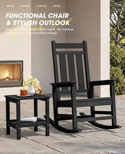 KINGYES Oversized Outdoor Rocking Chair Set of 4, All-Weather Patio Rocking Chairs for Porch, HDPE Outdoor Patio Rockers with High Back & Wide Seat for Garden, Lawn, Black