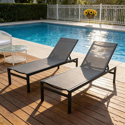 Kozyard 2-Pack Outdoor Chaise Lounge, Aluminum Frame and Textilene Fabric, Adjustable Reclining Patio Lounger for Poolside, Sunbathing & Backyard(Gray)