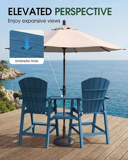 Tall Adirondack Chairs Set of 4, HDPE High Adirondack Chairs with Double Removable Trays, All Weather Outdoor Barstools for Patio, Balcony, Backyard, Deck and Garden, NavyBlue