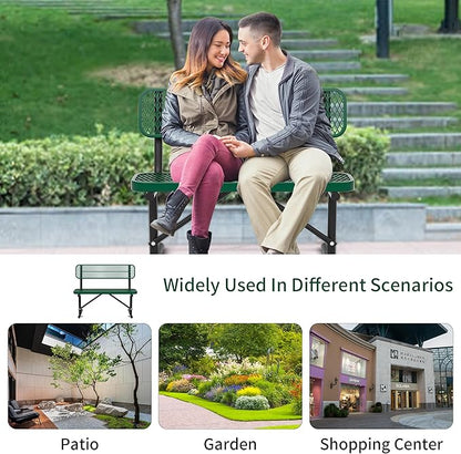 48" Metal Park Benches for Outside - Green Outdoor Benches Heavy Duty Garden Weatherproof Bench with Backrest, Buddy Bench for Schools,Commercial Benches for Shopping Mall, Store, Yard, Patio