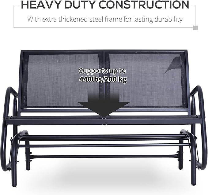 Outdoor Bench 2-Person Glider Bench for Outside Patio Weatherproof Metal Outdoor Benches for Garden, Park, Front Porch and Backyard