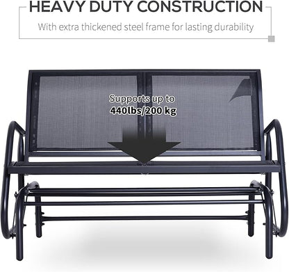 Outdoor Bench 2-Person Glider Bench for Outside Patio Weatherproof Metal Outdoor Benches for Garden, Park, Front Porch and Backyard