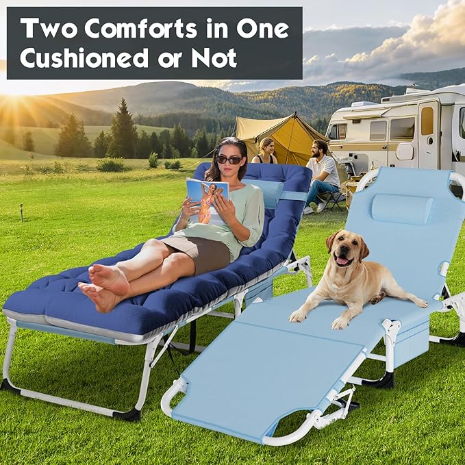 MOPHOTO Tanning Chair, Outdoor Sunbathing Lounge Chair 5-Position, Folding Chaise Lounger - Photo 3
