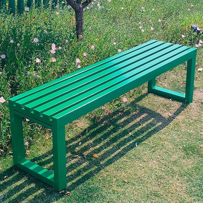 Metal Garden Benches for Outdoors Clearance Steel Frame Outdoor Backless Bench Weatherproof 39"/47"/59" Front Porch Chairs for Lawn Yard School(Green,59.05in/150cm)