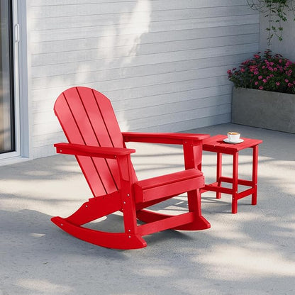 Costaelm Outdoor Adirondack Chair, All Weather Resistant Classic Balcony Chair and Fire Pit Chairs, Adirondack Plastic Outdoor Porch Furniture Rocking Chair High Back HDPE Poly Lumber, Red