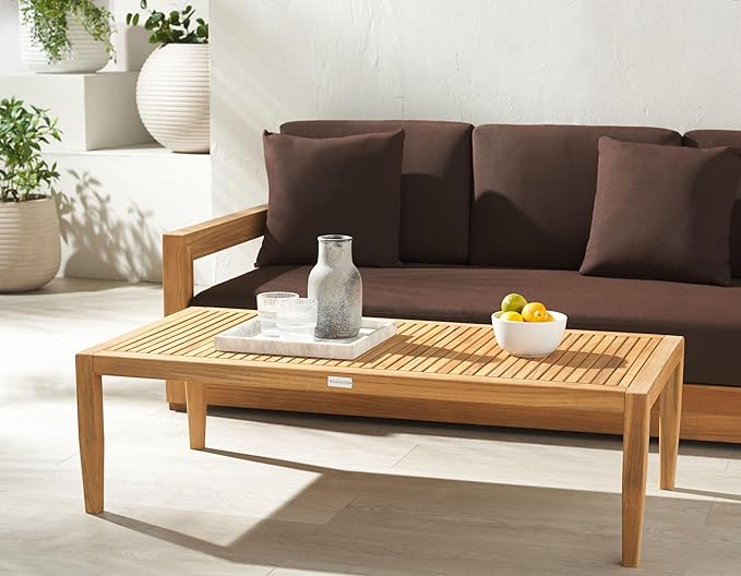 SAFAVIEH Couture Outdoor Collection Samoa Natural Brown Brazilian Teak Solid Wood Patio Coffee Table