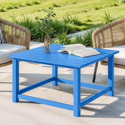 Costaelm Patio Conversation Table, Tatio Accent HDPE Outdoor Weather Resistant, Square Outdoor Porch Balcony Patio Drink Table for Outside, Pool, Backyard, Pacific Blue