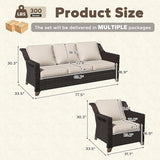 3 Pieces Patio Conversation Furniture Set - 1 Sofa, 2 Armchairs - Photo 2