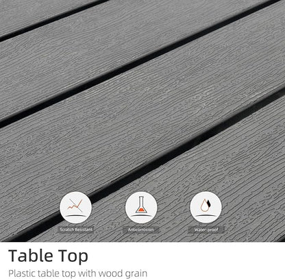 37" Plastic Top Square Patio Dining Table 3ft for 4 Person with Metal Steel Leg, Wood-Like Grain and Umbrella Hole, Outdoor Furniture - Black