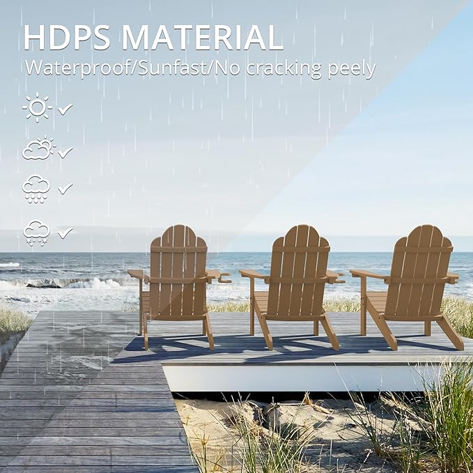 LUE BONA HDPS Adirondack Chairs, 1 Chair, Long-Lasting All-Season Outdoor Patio, Hidden Cup Holder, 350 LBS, Brown - Photo 4