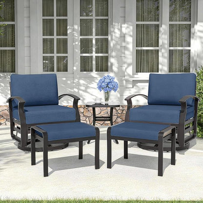 Kurapika 5 Pieces Patio Furniture Set, Outdoor Aluminum Swivel Gliders Rocker, Patio Bistro Set Rocking Chair with Thickened Cushions and Side Table(Navy Blue)