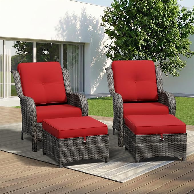 4 Piece Outdoor Wicker Patio Furniture Set, Patio Chairs Set with Thickened Olefin Cushions, High Back and Deep Seating - Photo 9