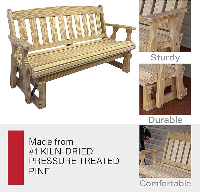 Amish Casual Heavy Duty 800 Lb Mission Pressure Treated Porch Glider (4 Foot, Unfinished) - Photo 6