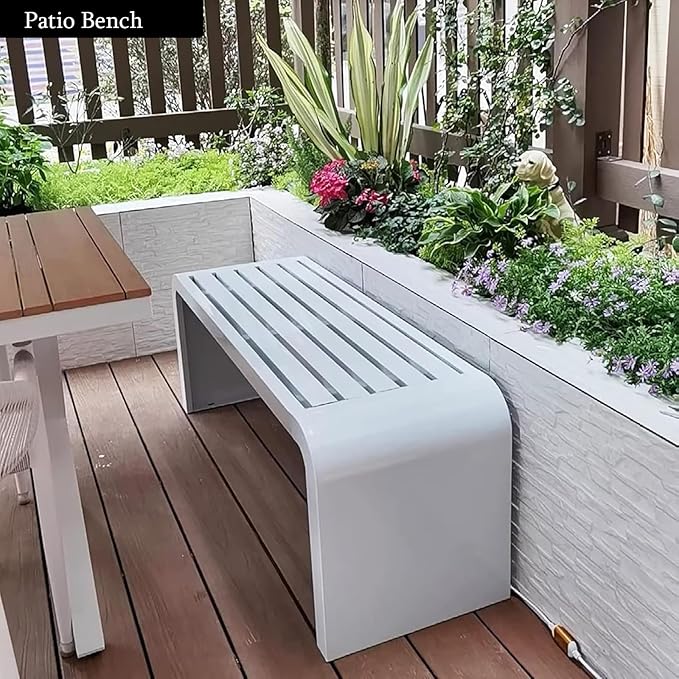 All-Weather Metal Garden Bench, Sturdy Steel Frame Outdoor Seating for Porch & Park, Stylish Backless Design for Backyard Comfort