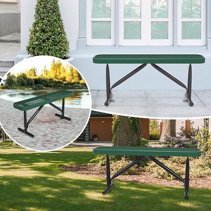 4 Feet Outdoor Steel Bench, Green Heavy Duty Metal Park Bench for Outside, Weatherproof Dock Bench, 48" L Commercial Benches Mesh Bench for Shopping Mall, Store, Lawn, Park, Patio, Deck, Garden