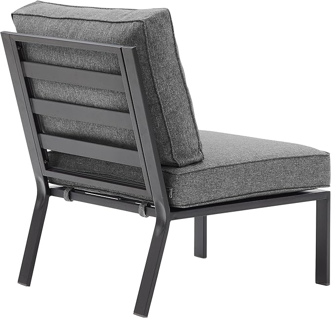 Crosley Furniture Clark Armless Outdoor Sectional Chair, Patio Chairs for Porch, Deck, Backyard, Balcony, Matte Black with Charcoal Cushions