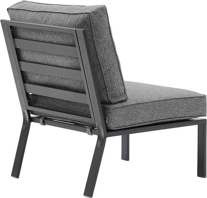 Crosley Furniture Clark Armless Outdoor Sectional Chair, Patio Chairs for Porch, Deck, Backyard, Balcony, Matte Black with Charcoal Cushions
