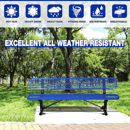 Heavy Duty Park Bench with Back Portable Frame, Outdoor Metal Park Bench with Backrest, Steel Mesh Outdoor Bench for Garden, Lawn, Patio, Porch, Park, Yard (Blue, 94.1" D x 23.2" W x 32.5" H)