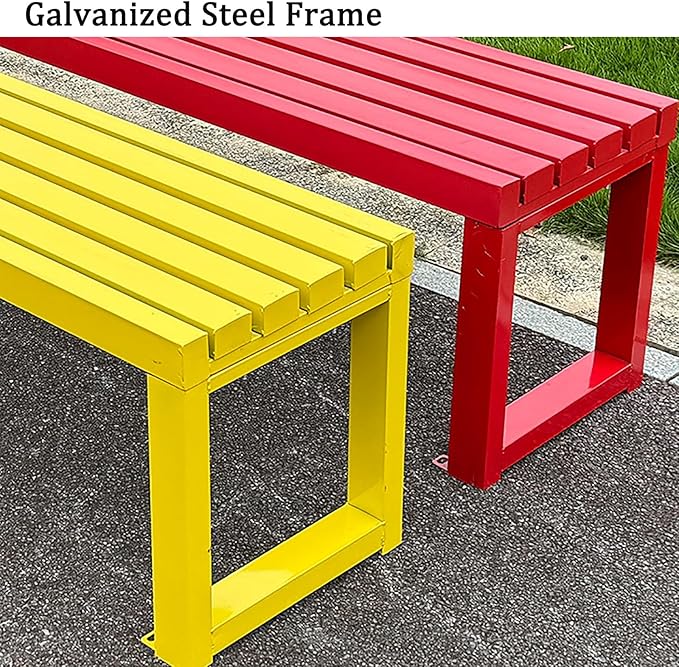 Metal Garden Bench, Outdoor Benches Weatherproof, 2-3 Person Park Patio Bench, Front Porch Backless Seat Chair, for Balcony Yard Entryway, Easy Assembly(Natural,100cm/39.3in)