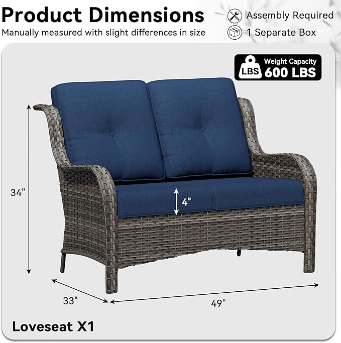 Wicker Patio Loveseat, 2 Seat Outdoor Couch with Thickened Olefin Cushions, High Back and Deep Seating - Photo 3