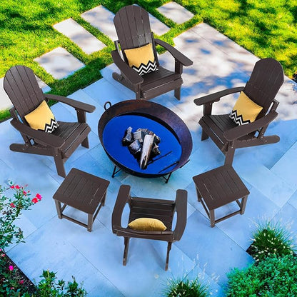Folding Adirondack Chairs Set of 2, All Weather Resistant Plastic Chair with Cup Holder, Fold or Unfold Easily in 1 Second, Outdoor Chairs for Patio, Garden, Backyard Deck, Lawn Fire Pit(Brown)