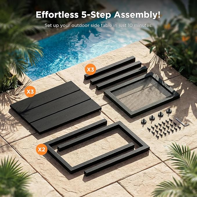 ODK Outdoor Double Side Table, Adirondack Patio End Table with Weather-Resistant Waterproof Top for Hot Tub Garden - Photo 6