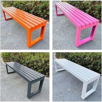 Outdoor Garden Bench Metal Park Seat Weatherproof 3-Person Deck Furniture Backless Furniture Seating for Front Porch,Lawn,Path,Yard(Gray,39.3 Inch)
