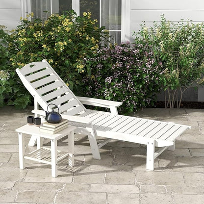 Giantex Lounge Chair Outdoor, Oversized Chaise Lounge Chair with 4-Position Backrest, Rotatory Cup Holder, Weatherproof HDPE Patio Lounge Chair for Outside Garden Deck Poolside Backyard, White (2)