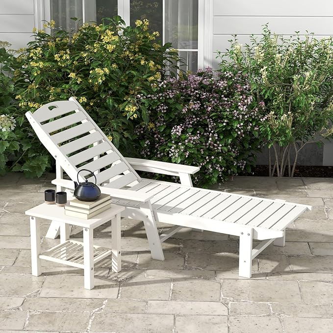 Giantex Lounge Chair Outdoor, Oversized Chaise Lounge Chair with 4-Position Backrest, Rotatory Cup Holder - Photo 2