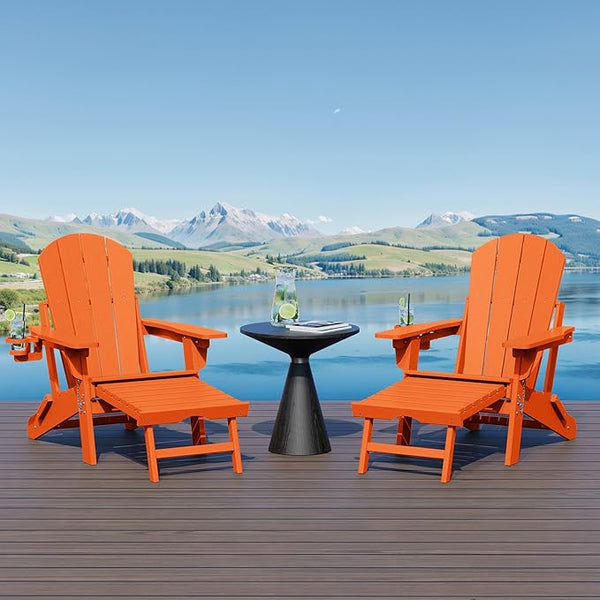 WestinTrends Malibu Folding Adjustable Adirondack Chair with Retractable Ottoman and Cup Holder (Set of 2), Orange - Photo 1