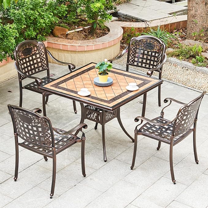 Outdoor Dining Chair Cast Aluminum Patio Chairs Set of 2 All-Weather Patio Dining Chair with Adjustable Feet for - Photo 2