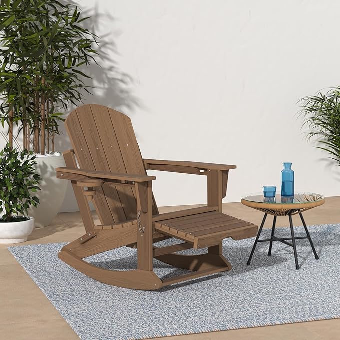 KINGYES Adirondack Rocking Chair Set of 2, Brown - Photo 2