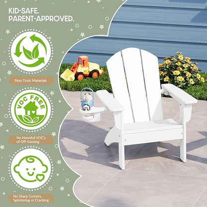 WestinTrends Malibu 3-Piece Kids HDPE Adirondack Chairs Set with Square Side Table and Cup Holders, White