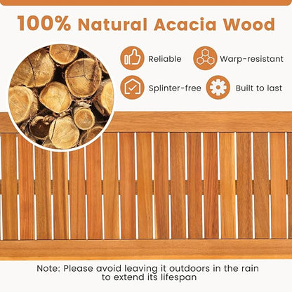 Tangkula Acacia Wood Outdoor Bench, 47" Patio Dining Bench with Slatted Seat, Backless Wooden Garden Bench, Farmhouse Furniture for Garden, Entryway, Poolside, Front Porch, Balcony, Park & Deck