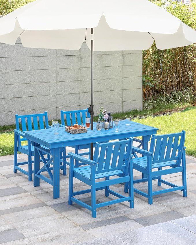 HDPE Patio Dining Set, 5-Piece Outdoor Table and Chairs with Umbrella Hole, Modern Outdoor Dining Set for 4 - Photo 4