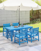 HDPE Outdoor Dining Set of 6, Patio Dining Table Set with 4 Chairs and 1 Bench - Photo 8