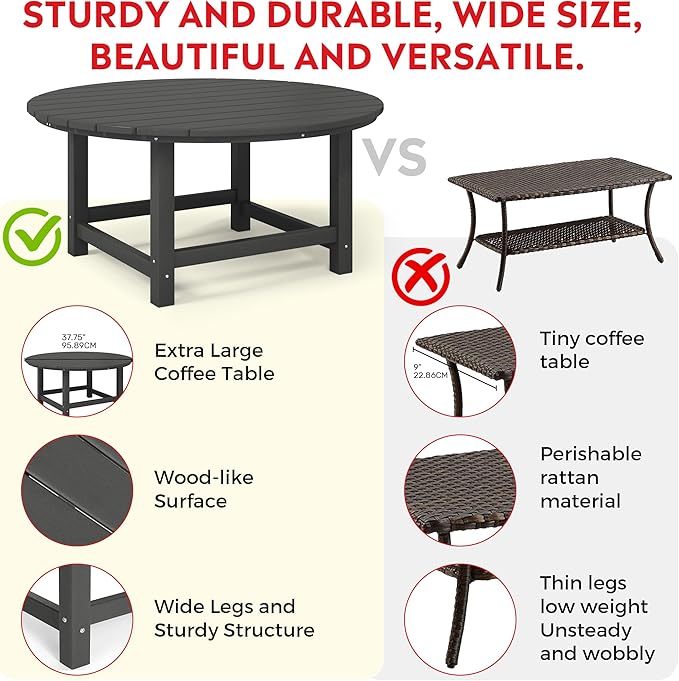 Costaelm Patio Conversation Table, Tatio Accent HDPE Outdoor Weather Resistant, Round Outdoor Porch Balcony Patio Drink Tables for Outside, Pool, Backyard, Gray