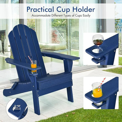 Giantex 4-Pack Adirondack Chair, Outdoor Folding Chairs, HDPE Weather Resistant Patio Chair with Built-in Cup Holder, Lawn Chair for Yard, Balcony, Deck, Outside, Campfire, Plastic Fire Pit Chair