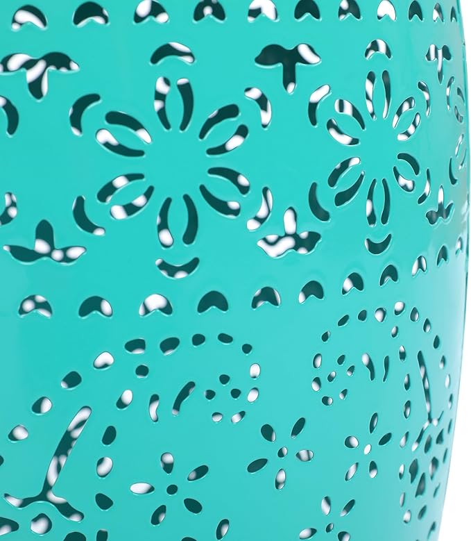 Christopher Knight Home Patio Side Table with Solar Powered Light, Outdoor Metal Coffee Table, Lace Cut Iron End Table, Patio Garden Stool with Cutout Design for Patio or Balcony,Teal