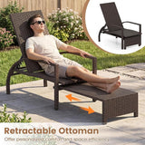 Tangkula Lounge Chair Outdoor with Retractable Ottoman, Patio Rattan Chaise Lounge with 6-Level Adjustable Backrest - Photo 6