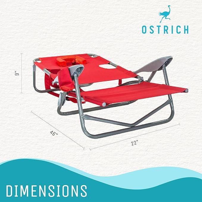 Ostrich On-Your-Back Portable 9.6-Pound Folding Reclining Outdoor Camping Lawn Chair with 5 Adjustable Positions, Red (3 Pack)