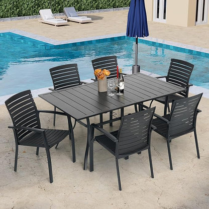 Rectangle Outdoor Patio Dining Table with Adjustable Umbrella Hole for 6 Person - 63" x 38" x 28"