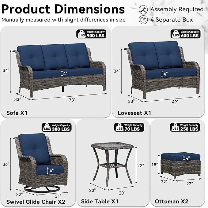 7 Piece Outdoor Wicker Patio Furniture Set, Outdoor Swivel Rocker Patio Chairs Set with Thickened Olefin Cushions - Photo 2